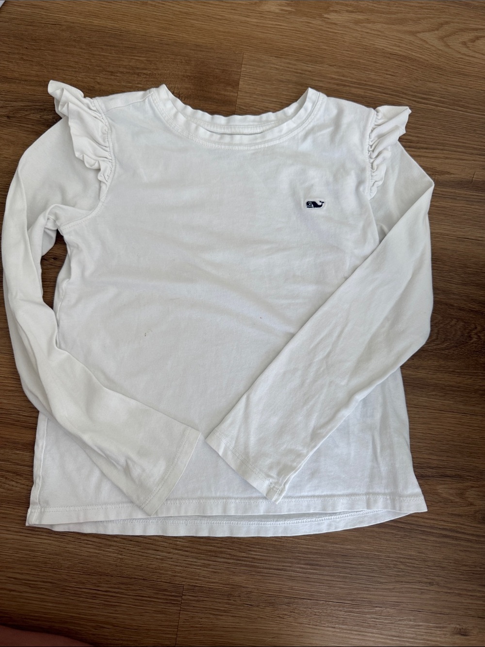 Vineyard Vines White Ruffle-Shoulder Long Sleeve Tee